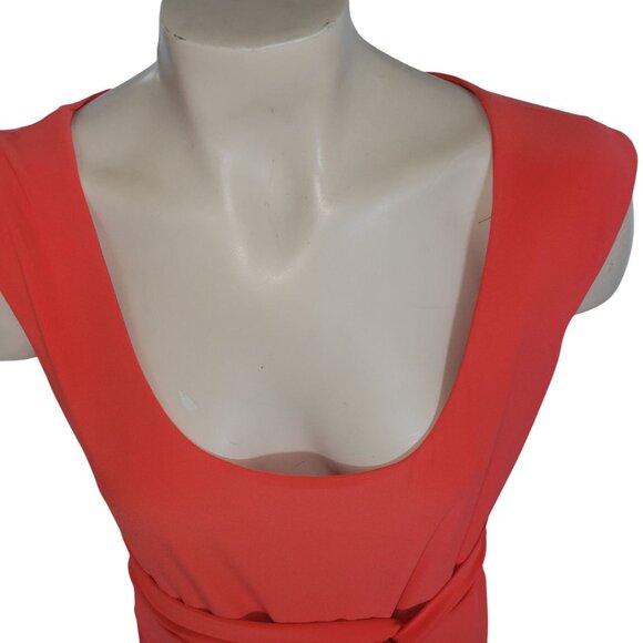 orange Sleeveless Scoop Neck Midi Dress With Waist Twist Detail & Back Zipper - Picture 3 of 10